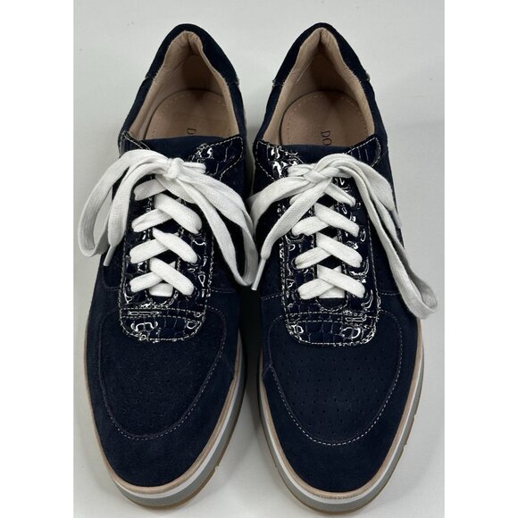 Donald Pliner Daisey Lace-Up Wedge Navy Blue Suede Sneakers Womens Size 8.5M New - Picture 2 of 11